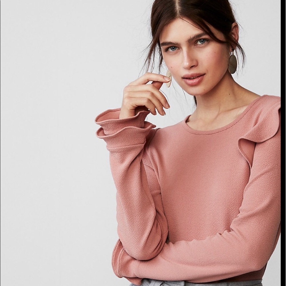 Express - Ruffle Sleeve Top Peach Blush Size Large